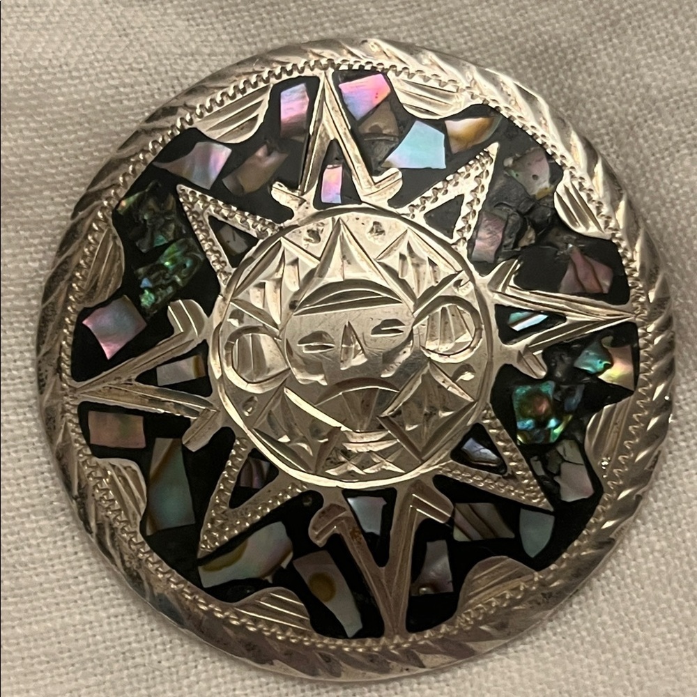 Vintage Sterling Silver Brooch Inlay Abalone Pendant